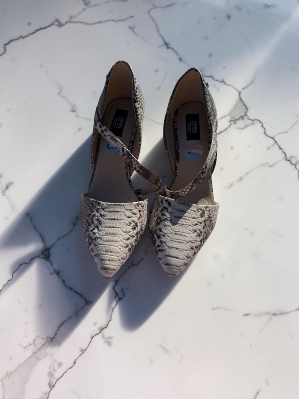 Pointed Toe Snake-Print D'Orsay Flats in Light Taupe - Women